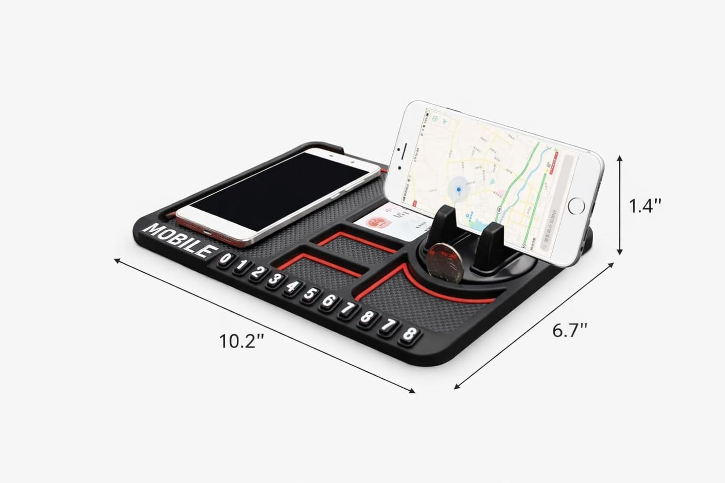 Car Dashboard Anti-Slip Mat with Mobile Phone Holder and Number Plate