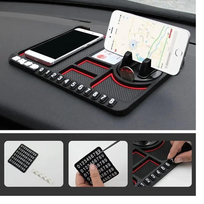 Car Dashboard Anti-Slip Mat with Mobile Phone Holder and Number Plate